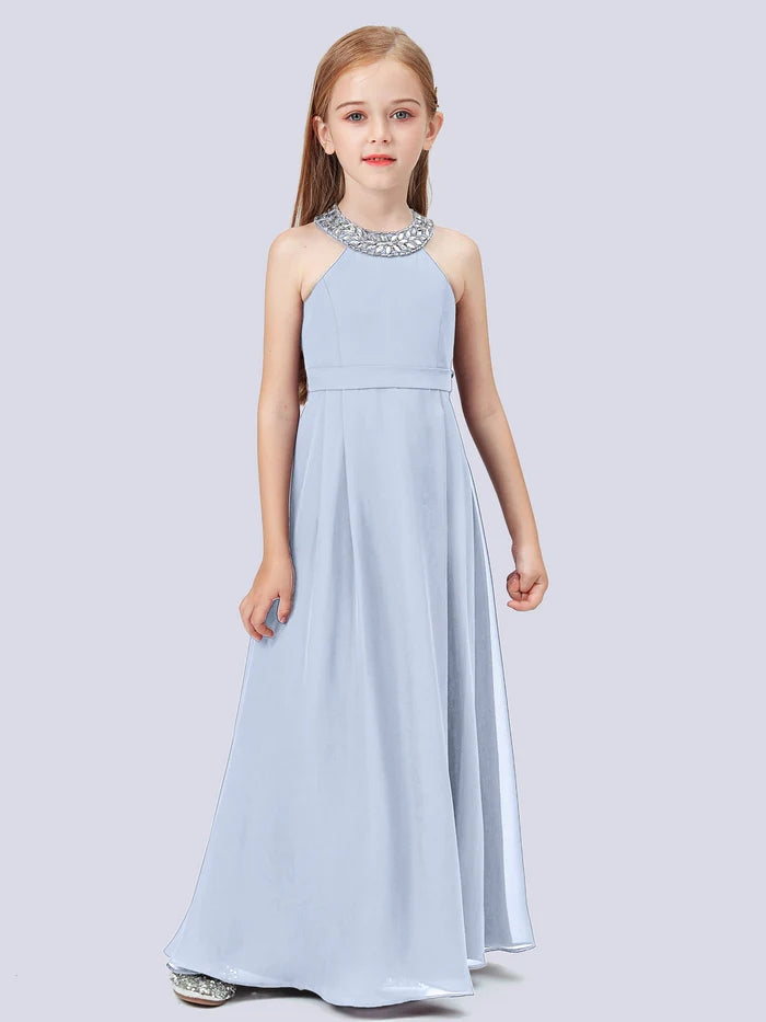 Chiffon Junior Bridesmaid Dress/Girls Birthday Dresses With Beads Gidiondress