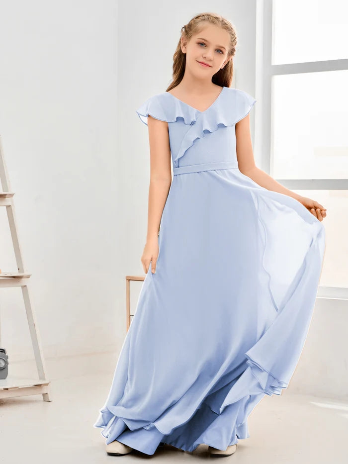 Floor-Length Chiffon Asymmetrical Junior Bridesmaid Dress/Girls Dress Girls Gidiondress