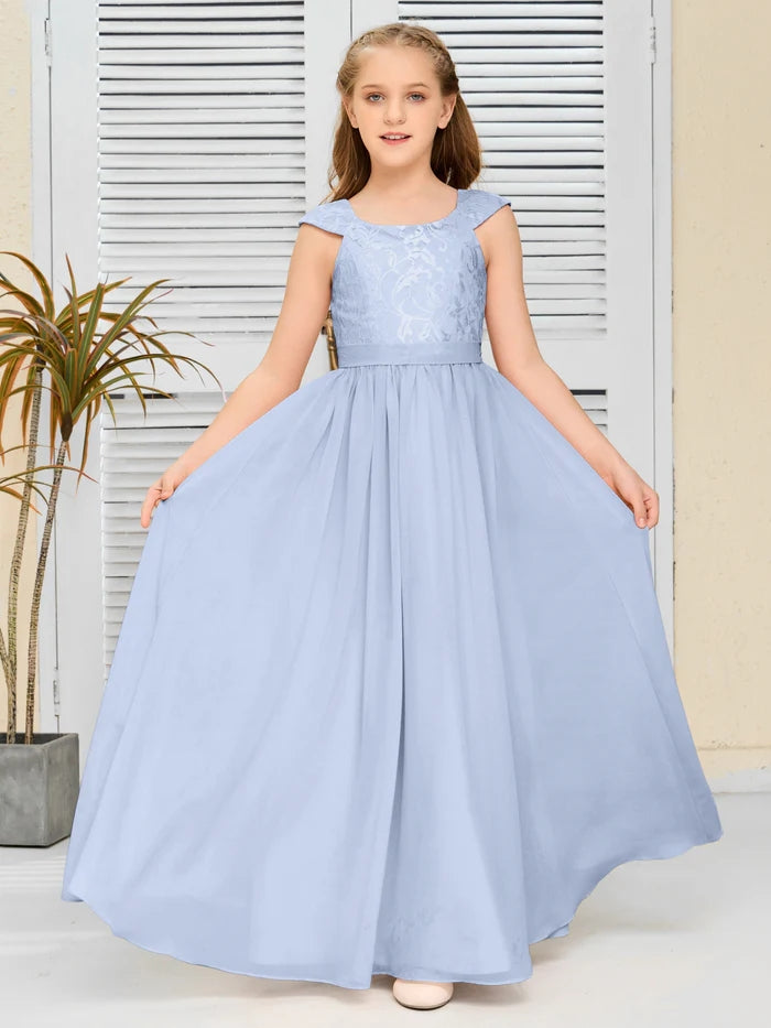 Floor-Length Pearl Pink Chiffon/Lace Junior Bridesmaid Dress/Girls dress Gidiondress