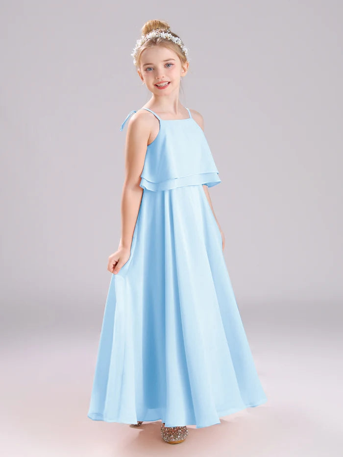 Girls Birthday Dresses Square Neck Spaghetti Straps Chiffon Floor-Length Junior Bridesmaid Dress/Party Dresses Girls Gidiondress