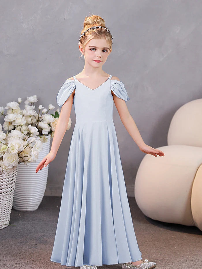 Girls Birthday Dresses V-Neck Chiffon Floor-Length Junior Bridesmaid Dress/Party Dresses Girls Gidiondress