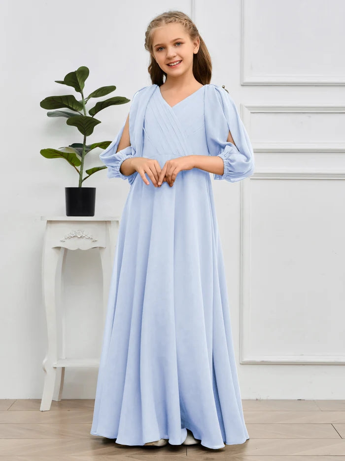 A-line V-Neck Floor-Length Chiffon Junior Bridesmaid Dresses Girls Gidiondress
