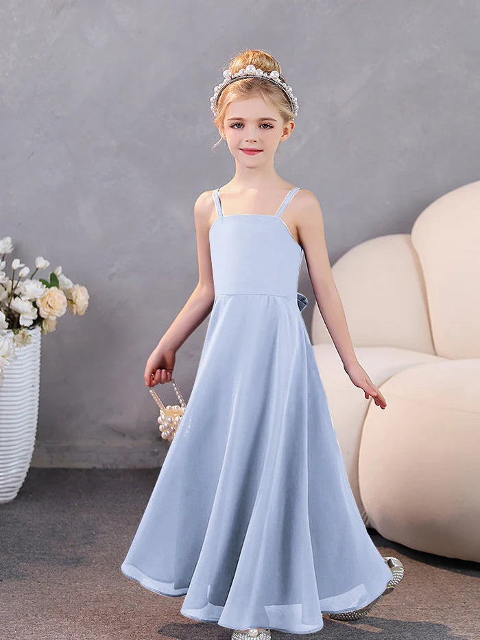 Girls Dresses Simple Square Neck Spaghetti Straps Chiffon Floor-Length Junior Bridesmaid Dress Girls Gidiondress