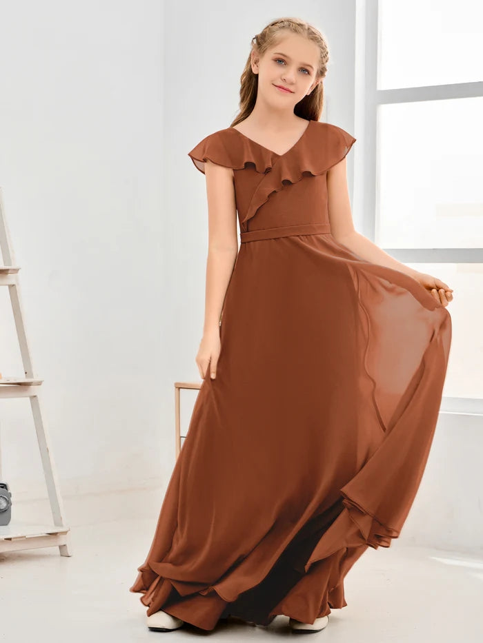Floor-Length Chiffon Asymmetrical Junior Bridesmaid Dress/Girls Dress Girls Gidiondress