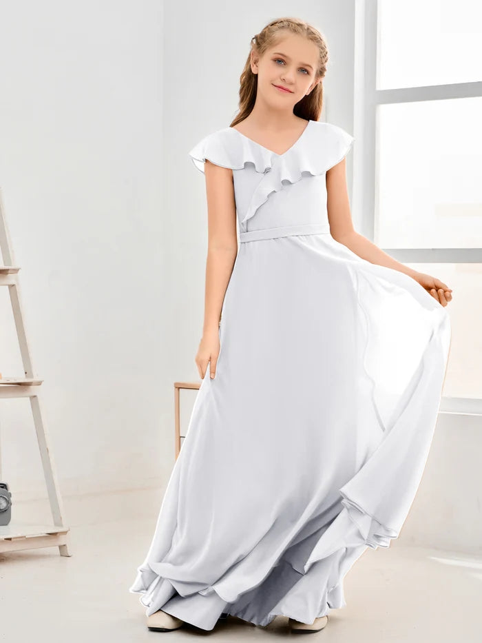 Floor-Length Chiffon Asymmetrical Junior Bridesmaid Dress/Girls Dress Girls Gidiondress