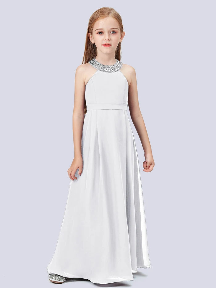 Chiffon Junior Bridesmaid Dress/Girls Birthday Dresses With Beads Gidiondress
