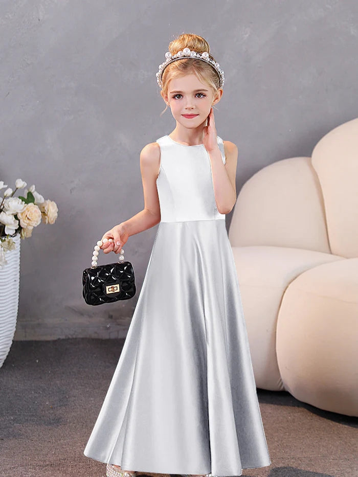 Girls Birthday Dresses Simple Sleeveless Satin Floor-Length Junior Bridesmaid Dress Girls Gidiondress