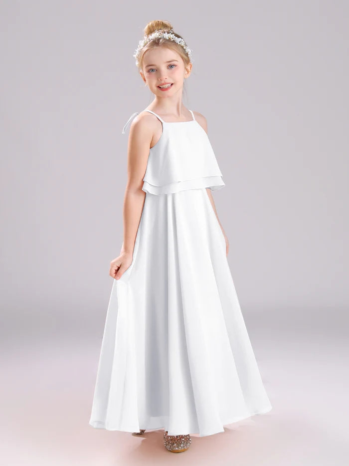 Girls Birthday Dresses Square Neck Spaghetti Straps Chiffon Floor-Length Junior Bridesmaid Dress/Party Dresses Girls Gidiondress