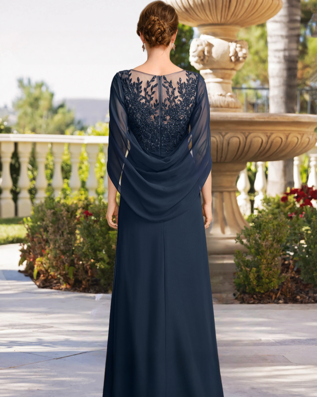 A-line Scoop Illusion Floor-Length Lace Chiffon Mother of the Bride Dress With Sequins Pleated BabaMila