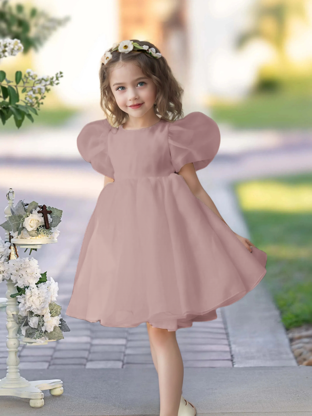Flower Girl Dresses for Wedding Toddler Cute Short Sleeve Organza Prom Puffy Ball Gown for Girls Formal Party Girls BabaMila Dusty Sage 12M