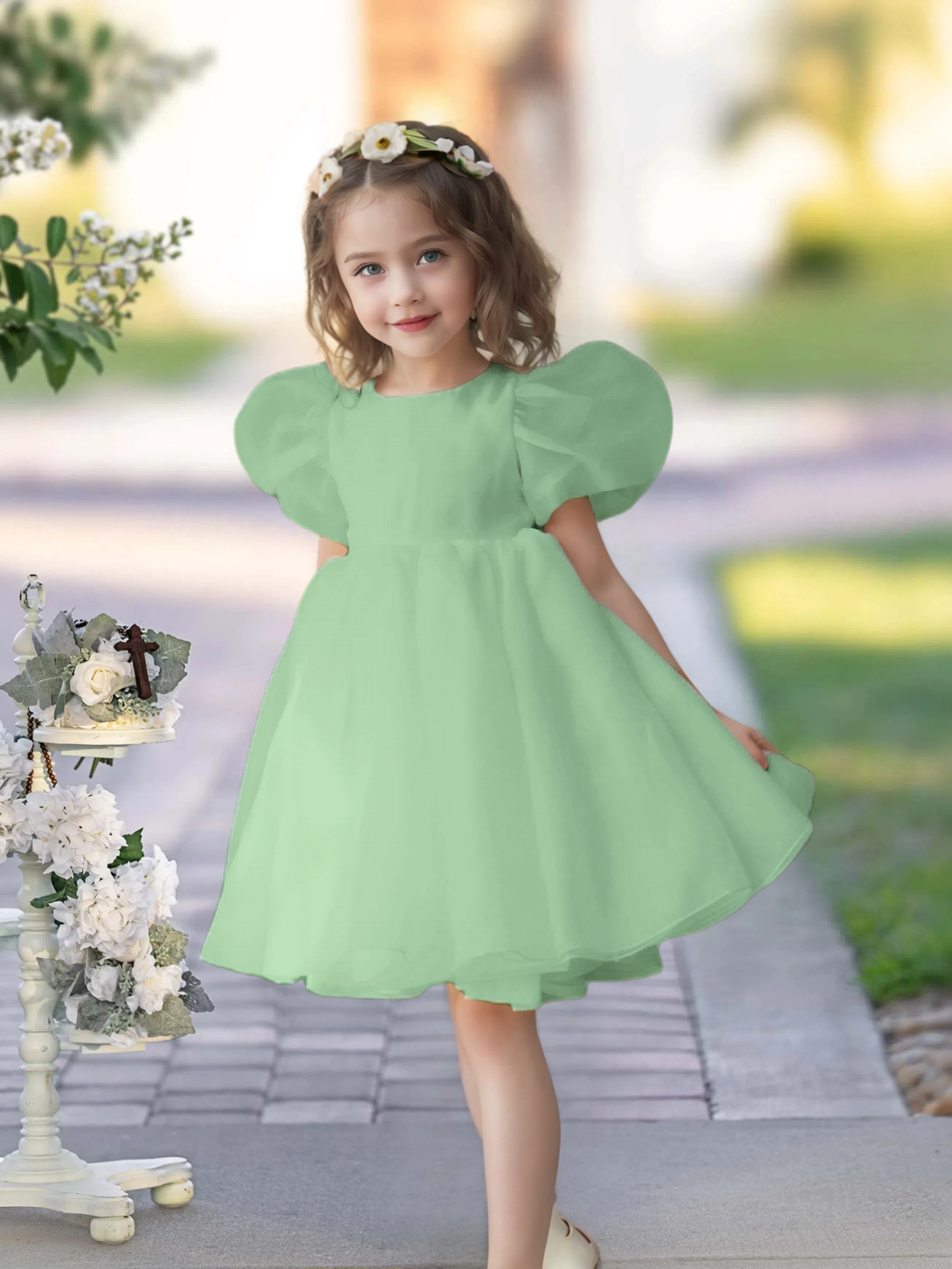 Flower Girl Dresses for Wedding Toddler Cute Short Sleeve Organza Prom Puffy Ball Gown for Girls Formal Party Girls BabaMila