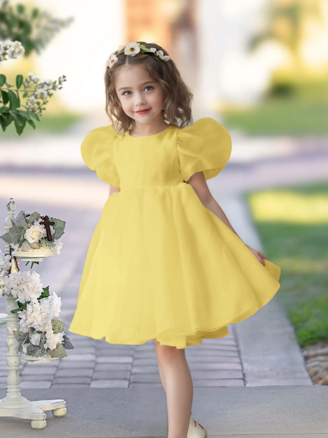 Flower Girl Dresses for Wedding Toddler Cute Short Sleeve Organza Prom Puffy Ball Gown for Girls Formal Party Girls BabaMila