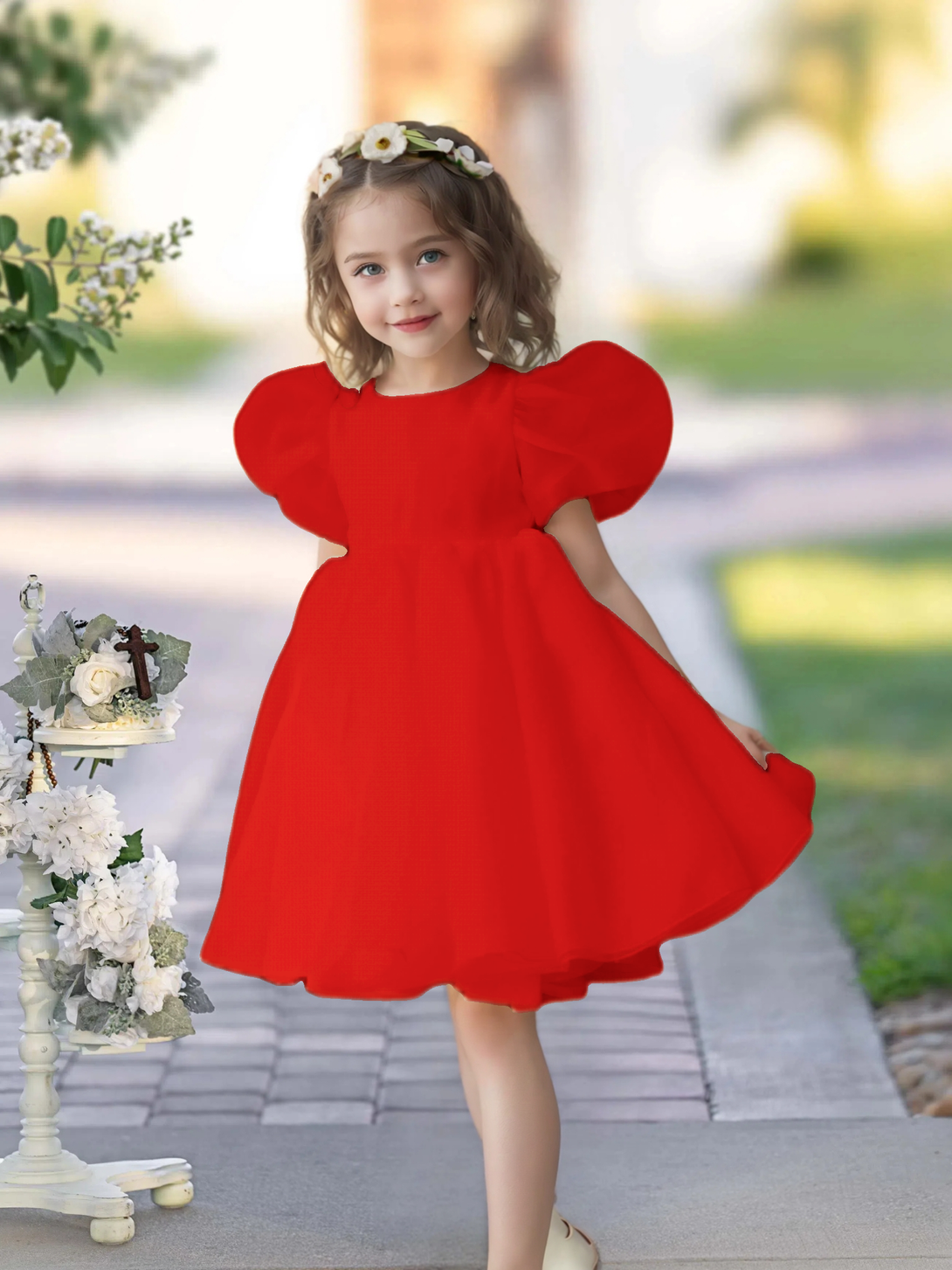 Flower Girl Dresses for Wedding Toddler Cute Short Sleeve Organza Prom Puffy Ball Gown for Girls Formal Party Girls BabaMila