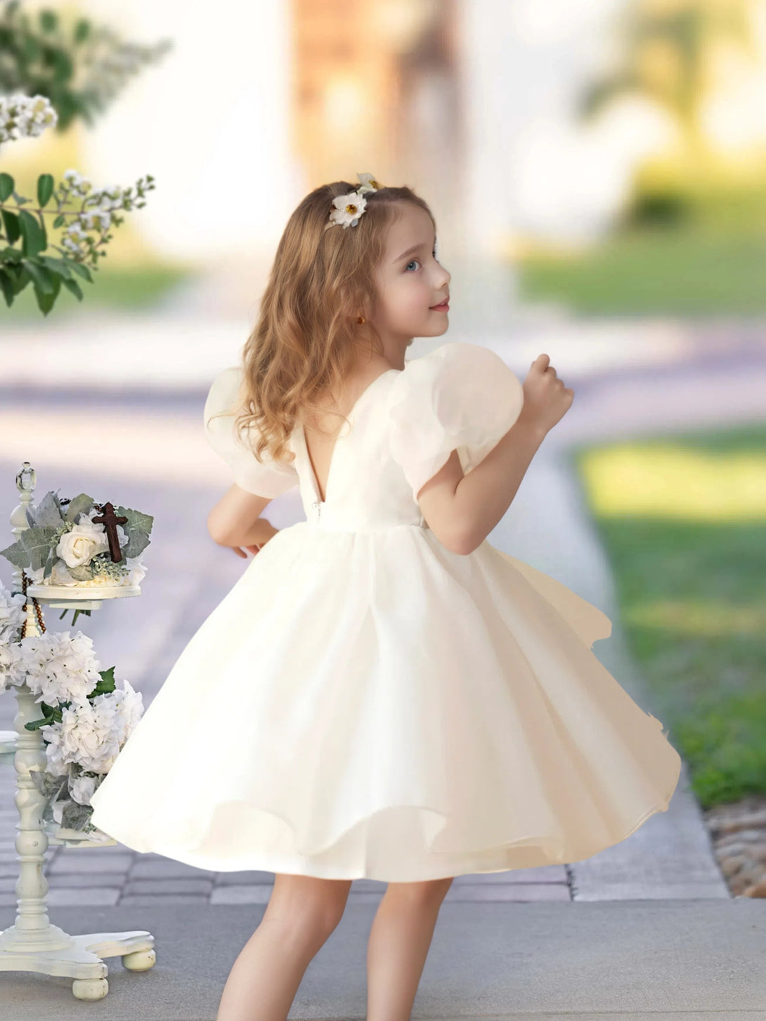 Flower Girl Dresses for Wedding Toddler Cute Short Sleeve Organza Prom Puffy Ball Gown for Girls Formal Party Girls BabaMila