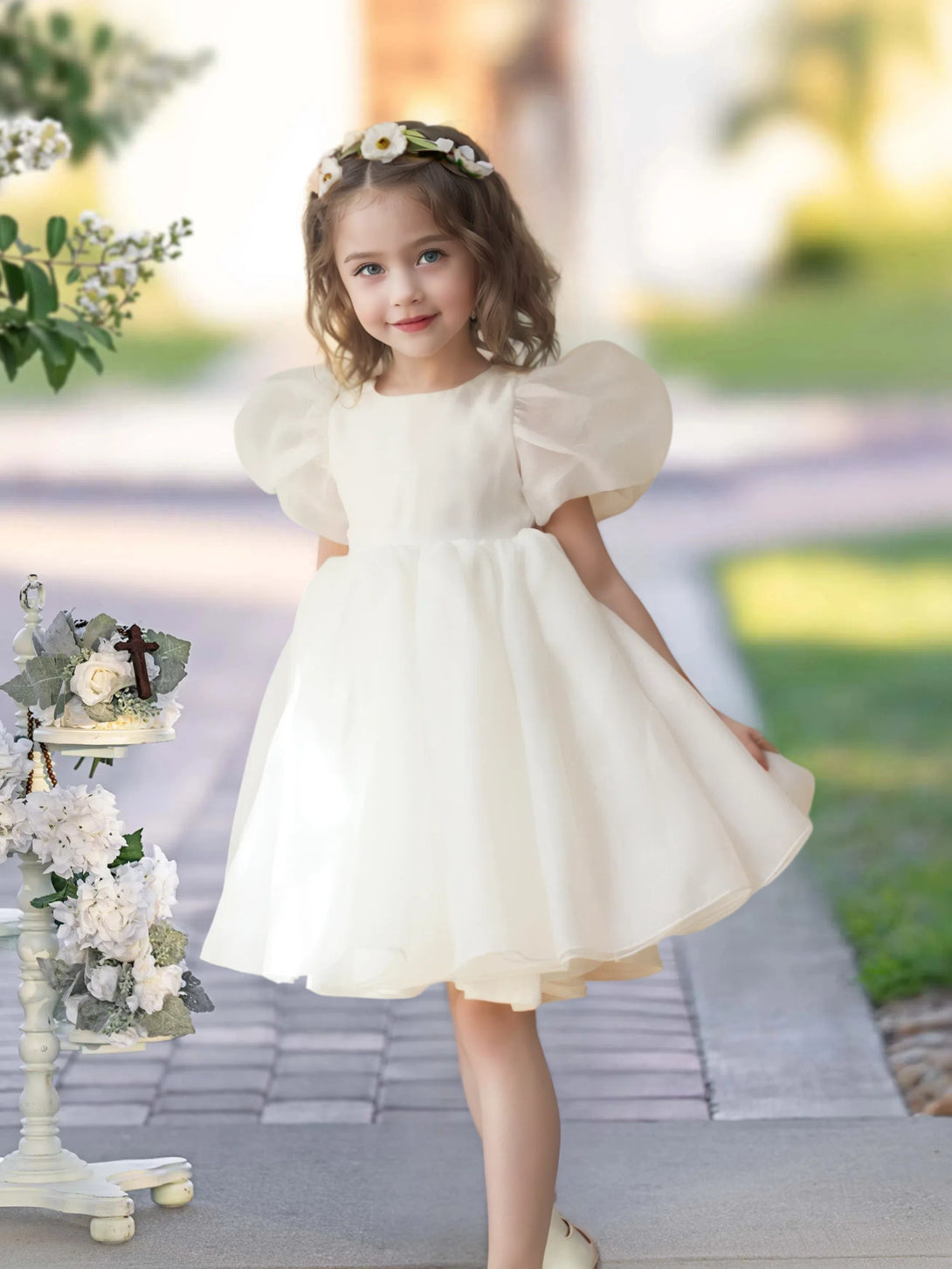 Flower Girl Dresses for Wedding Toddler Cute Short Sleeve Organza Prom Puffy Ball Gown for Girls Formal Party Girls BabaMila