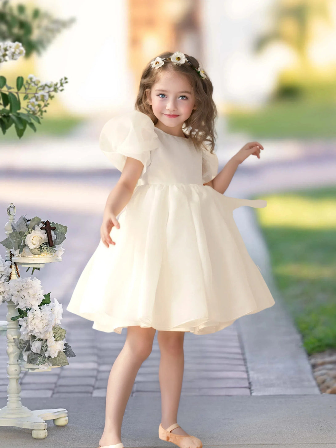 Flower Girl Dresses for Wedding Toddler Cute Short Sleeve Organza Prom Puffy Ball Gown for Girls Formal Party Girls BabaMila