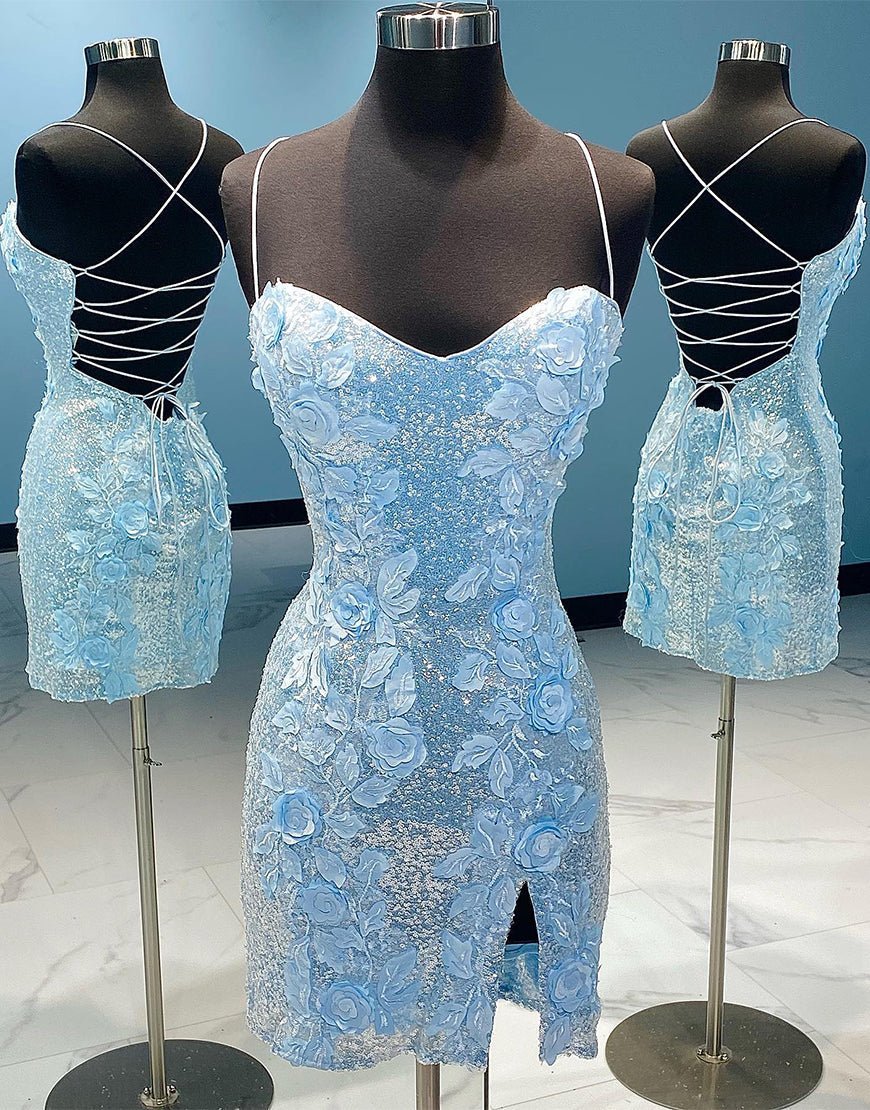 Sheath Sequin Open Back Homecoming Dress with 3D Flowers Homecoming Dress BabaMila