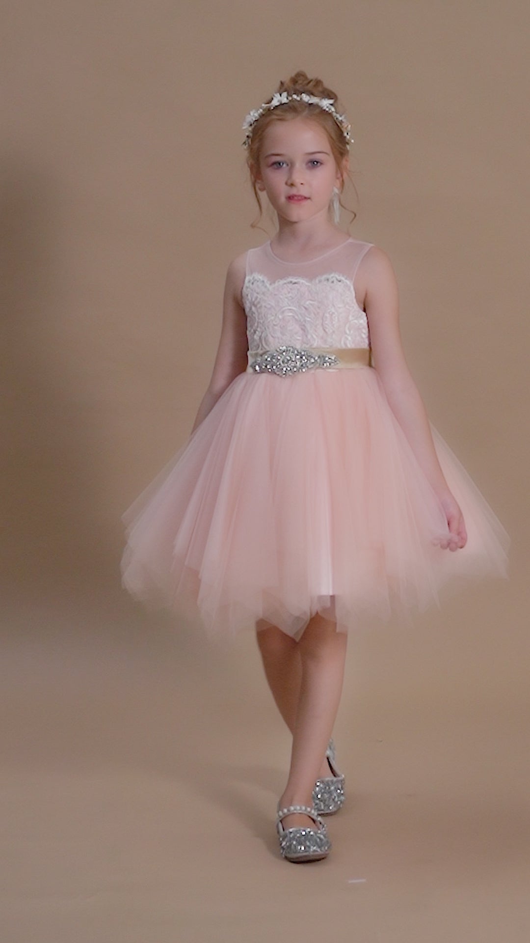 A-line Scoop Knee Length Lace/Tulle Pearl Pink Flower Girl Dress Girls Gidiondress
