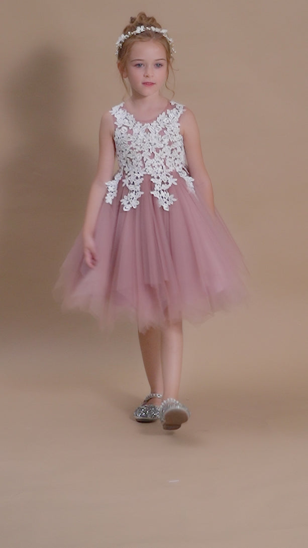 Sleeveless Scoop Neck Knee-Length Tulle Flower Girl Dresses/Girls Birthday Dresses With Appliques Girls Gidiondress