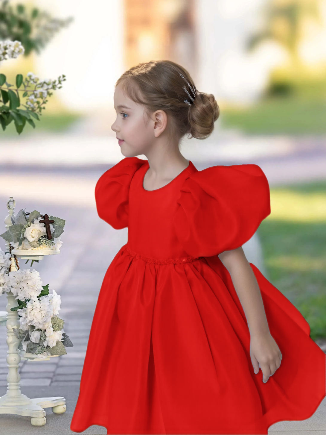 A-line Scoop Knee-Length TuTu Dress Sky Blue Organza Flower Girl Dress With Belt Beading Girls Gidiondress Red 12M