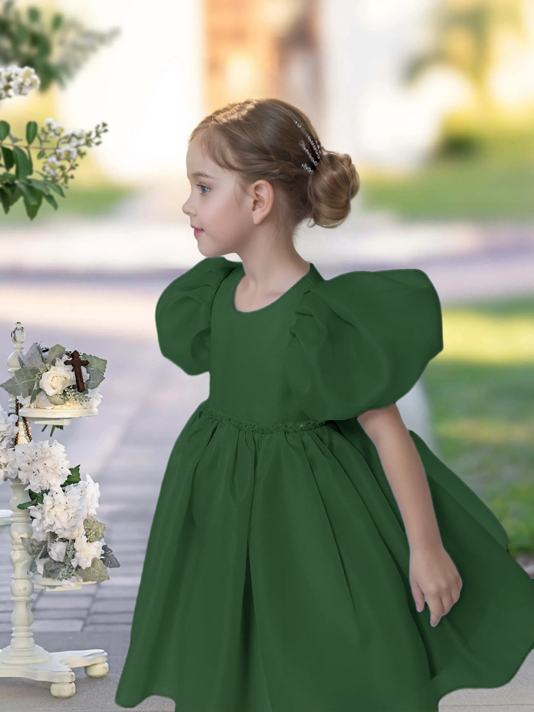A-line Scoop Knee-Length TuTu Dress Sky Blue Organza Flower Girl Dress With Belt Beading Girls Gidiondress