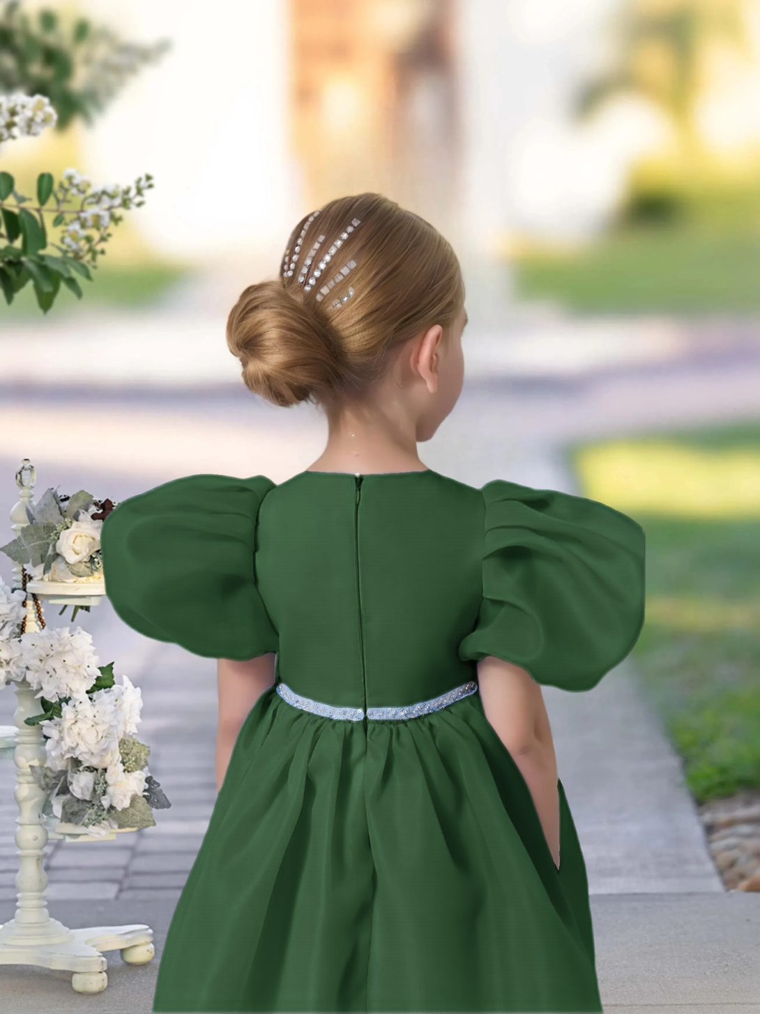 A-line Scoop Knee-Length TuTu Dress Sky Blue Organza Flower Girl Dress With Belt Beading Girls Gidiondress