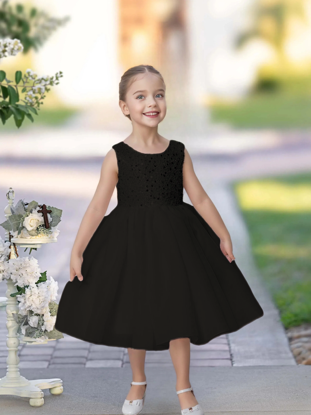 Knee Length Ivory Sequins Lace Girl Princess Dress Short Flower Girl Dress for Wedding Girls Gidiondress