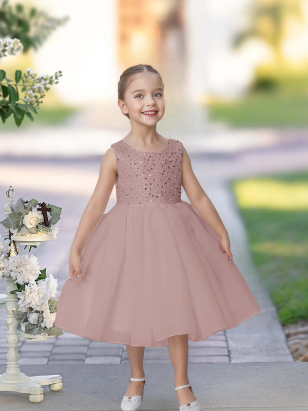 Knee Length Ivory Sequins Lace Girl Princess Dress Short Flower Girl Dress for Wedding Girls Gidiondress
