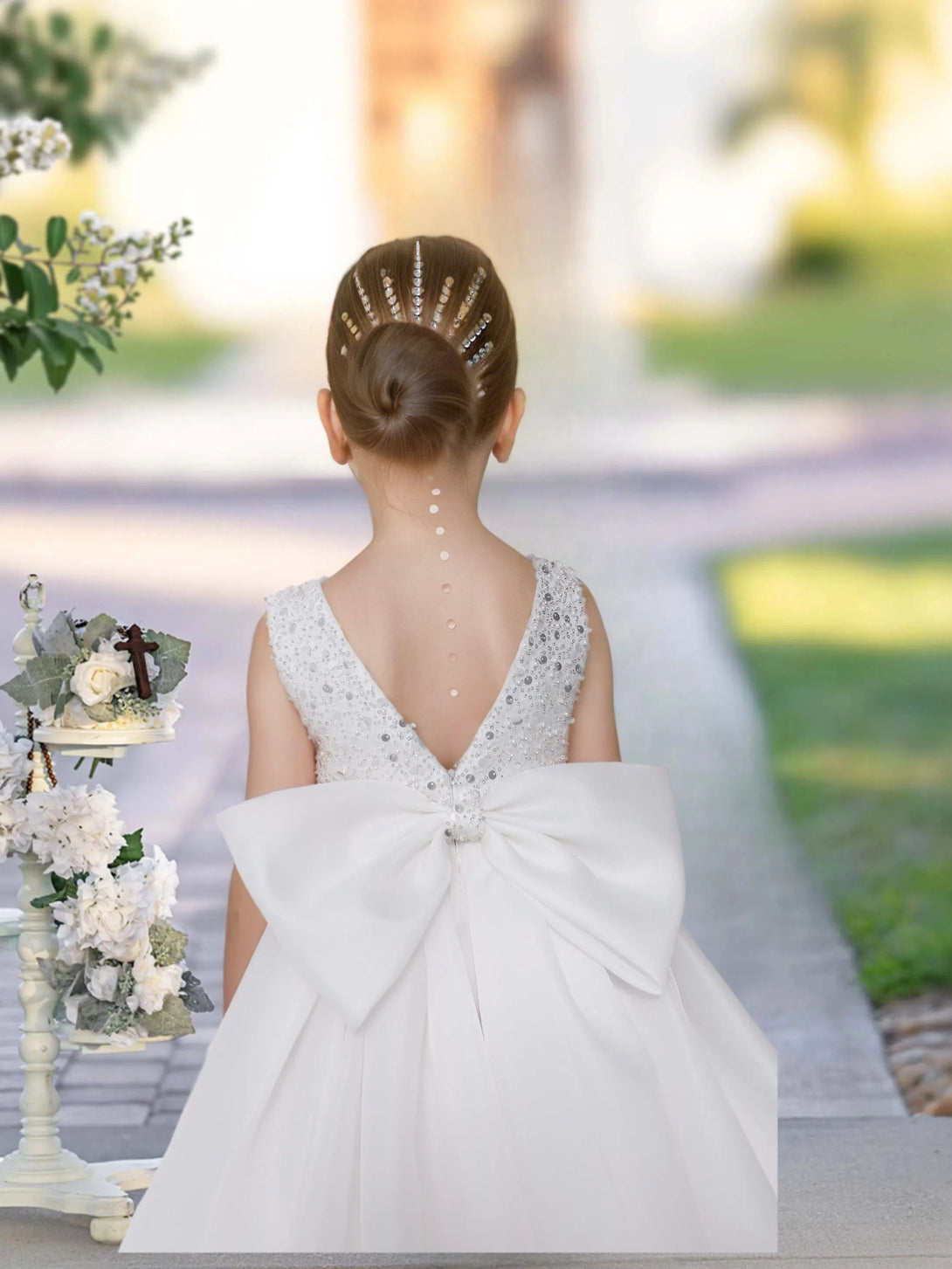 Knee Length Ivory Sequins Lace Girl Princess Dress Short Flower Girl Dress for Wedding Girls Gidiondress