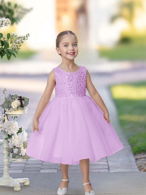 Knee Length Ivory Sequins Lace Girl Princess Dress Short Flower Girl Dress for Wedding Girls Gidiondress