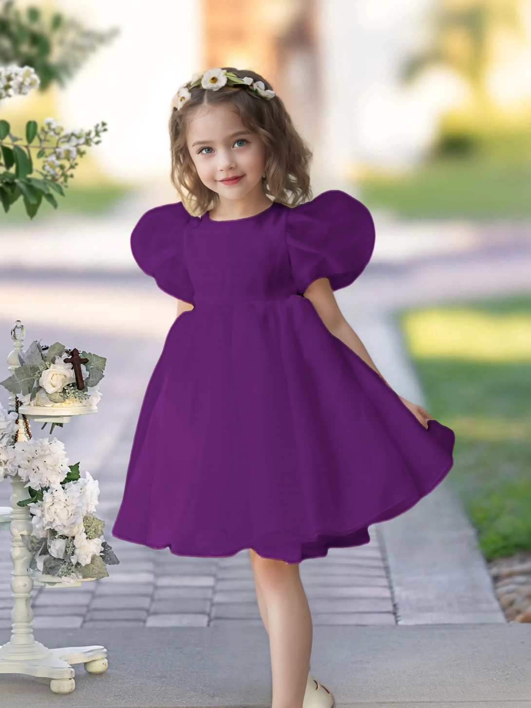 Flower Girl Dresses for Wedding Toddler Cute Short Sleeve Organza Prom Puffy Ball Gown for Girls Formal Party Girls BabaMila Purple 12M