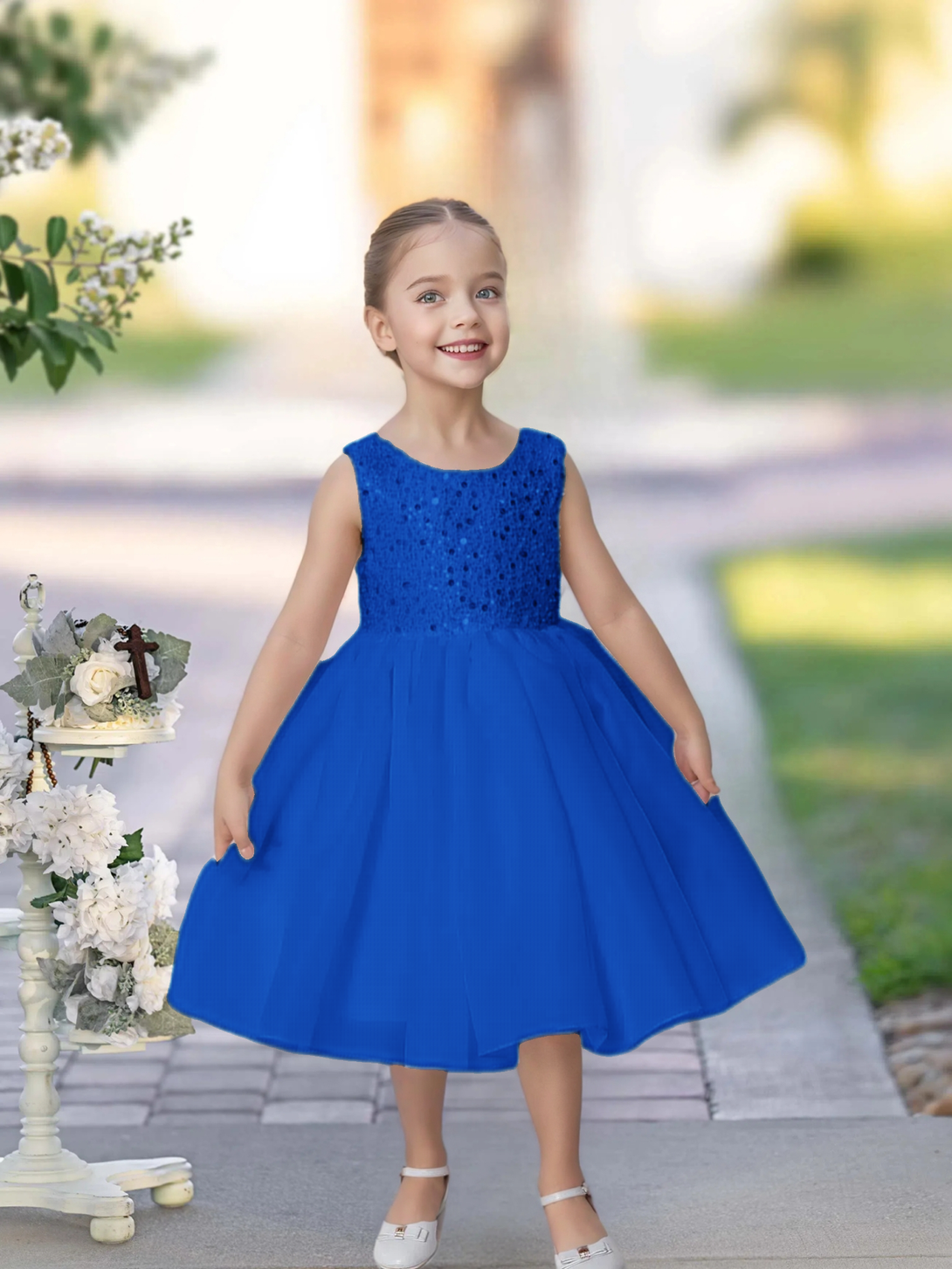 Knee Length Ivory Sequins Lace Girl Princess Dress Short Flower Girl Dress for Wedding Girls Gidiondress